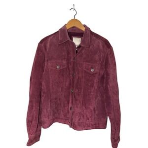 Vintage J. Jill Burgundy Genuine Suede Leather Trucker Jacket Size M 90 Wine red